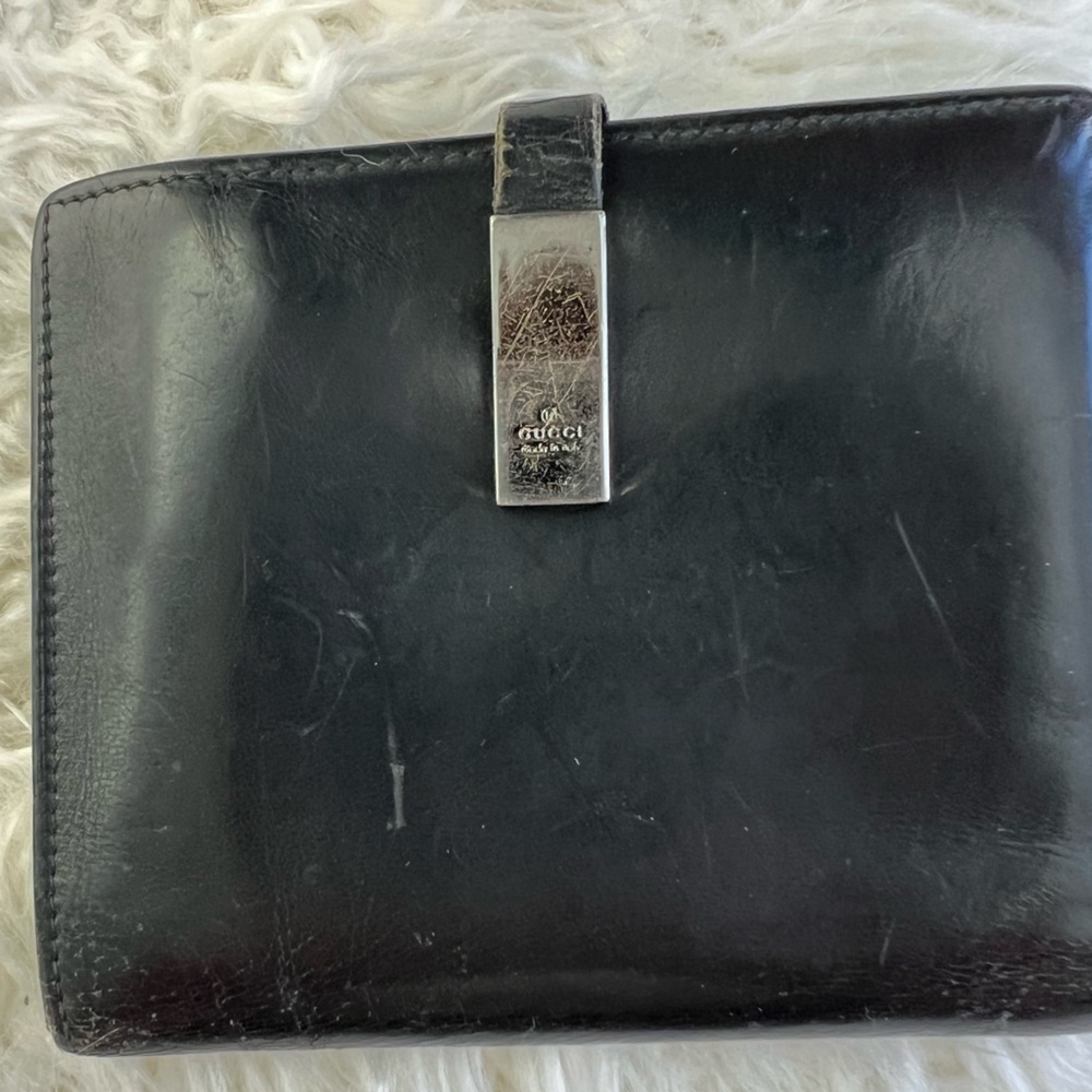 Gucci Black Leather Wallet with Silver Hardware